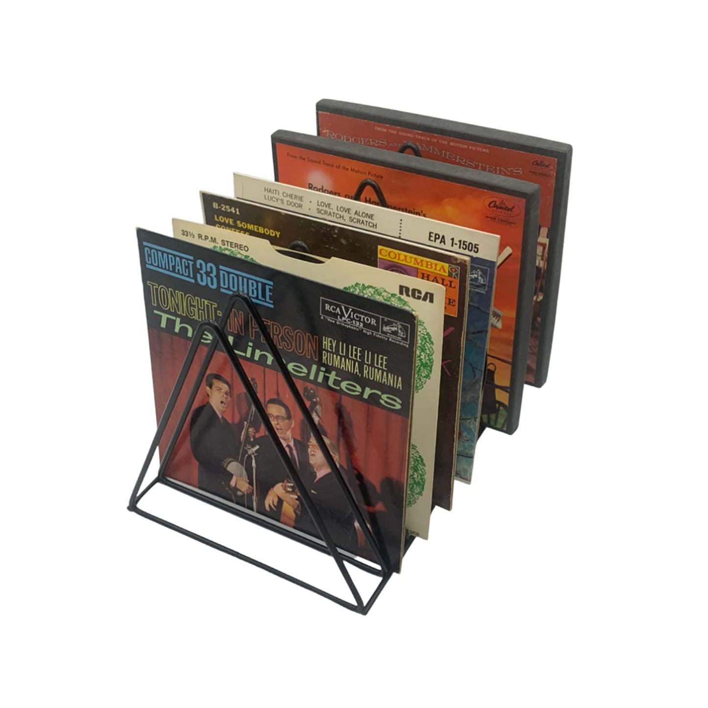 Vinyl Record Storage Holder Stand - Premium Triangle Metal Wire Magazine Rack and Book Holder holds