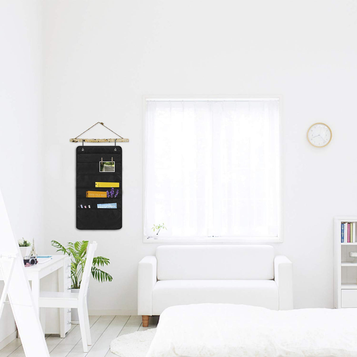 Sinzip 2 Pack Heavy Duty 5 Pocket Door Hanging File Organizer, Black Wall Storage Pocket Charts