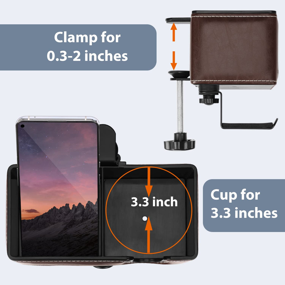 Under Desk Cup Holder Clamp on Cup Holder PU Leather Clip on Desk Organizer