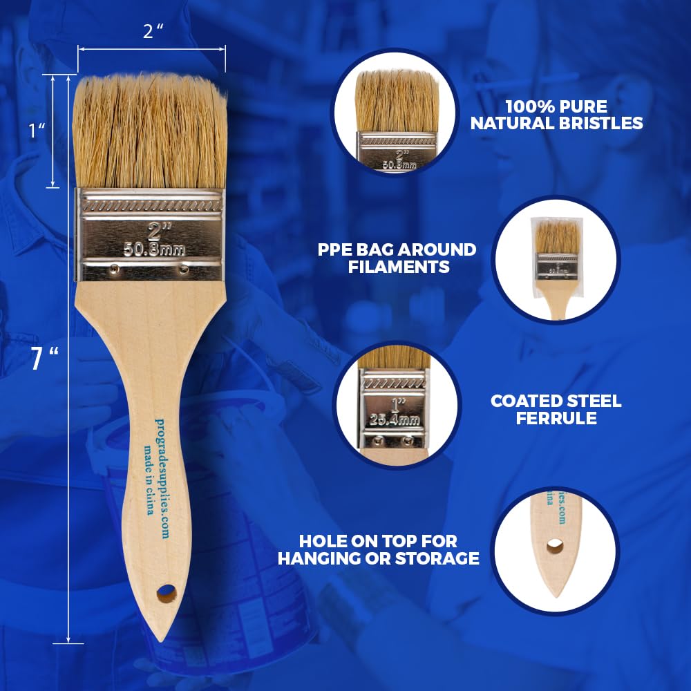 Pro Grade 2" Chip Brushes, Disposable Paint Brushes, for Paint, 96 Pack