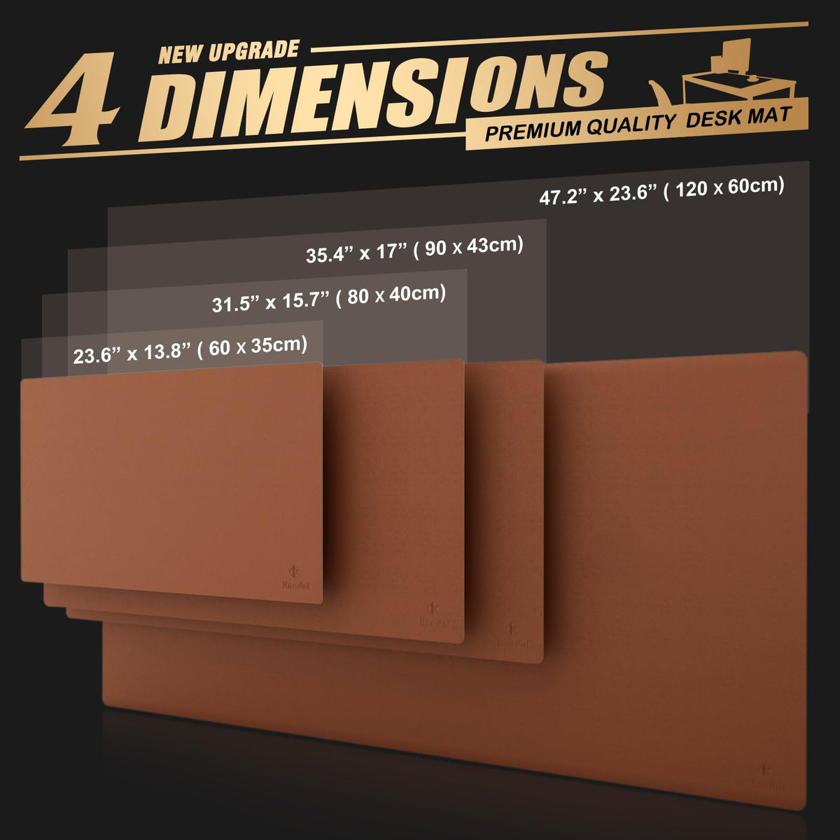 K KNODEL Extra Large Desk Mat, Leather Mouse Pad (47.2"x23.6", Brown)