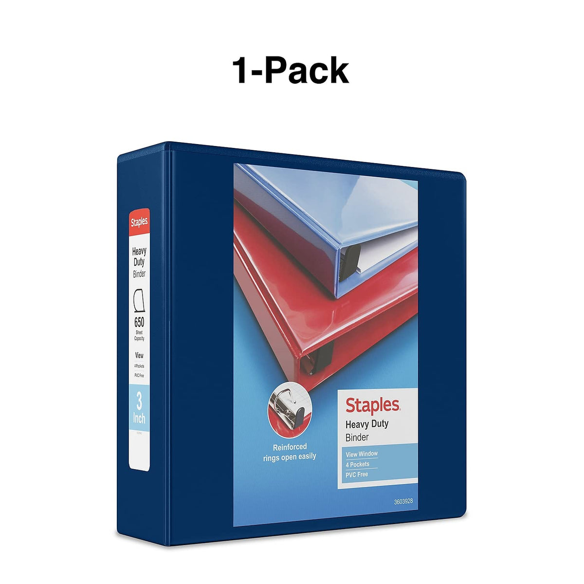 Staples Heavy-Duty 3-Inch 3-Ring View Binder, Navy Blue, 2-Pack