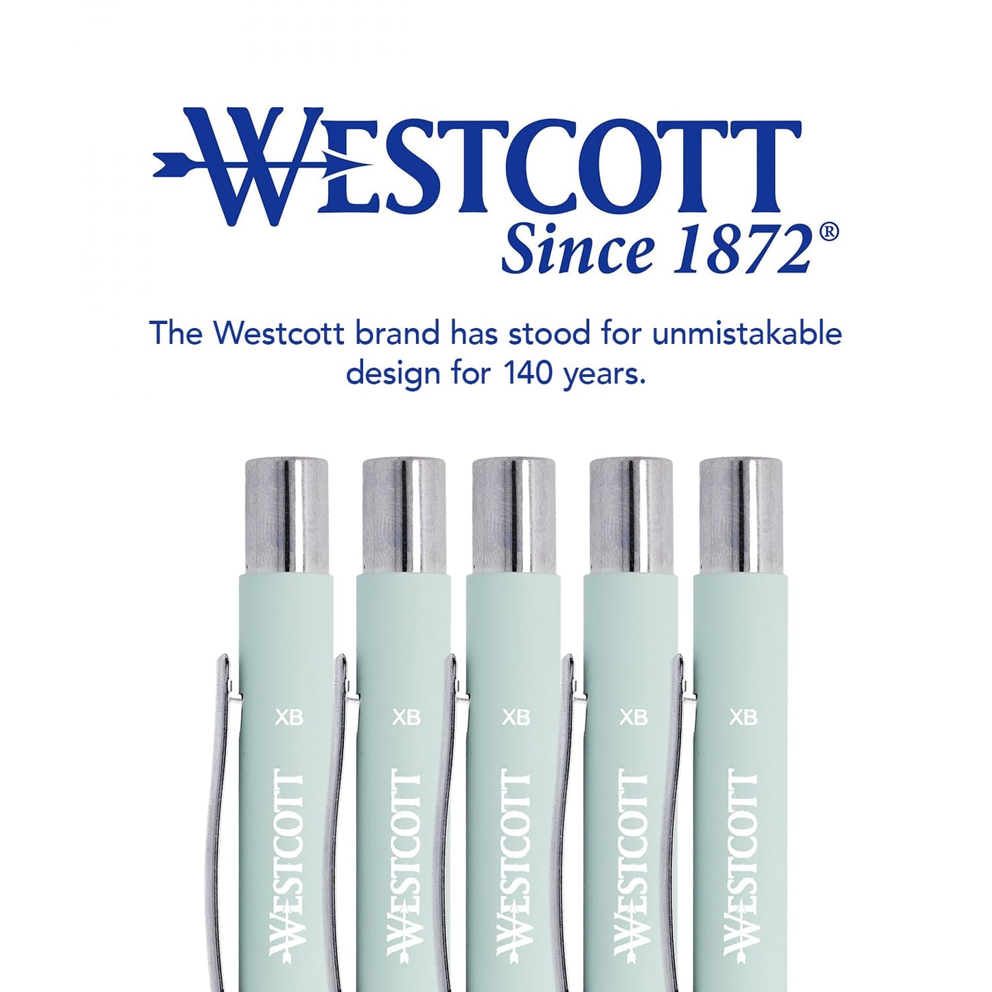 Westcott Premium Ballpoint Pen, Set of 5, Mint Coloured Ballpoint Pens Made of Aluminium, Document