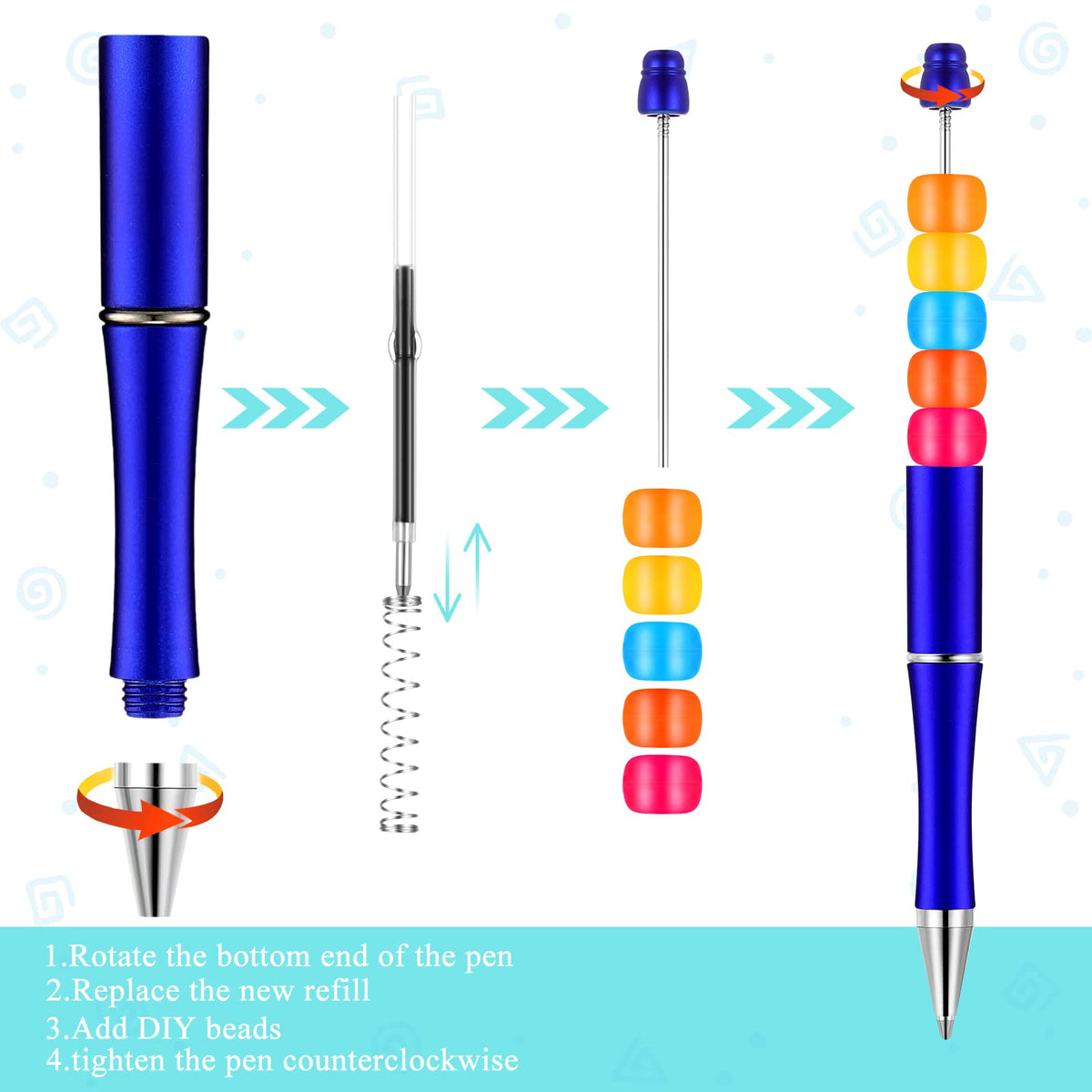 Crtiin 100 Pcs Beadable Pen School DIY Kit,Blue