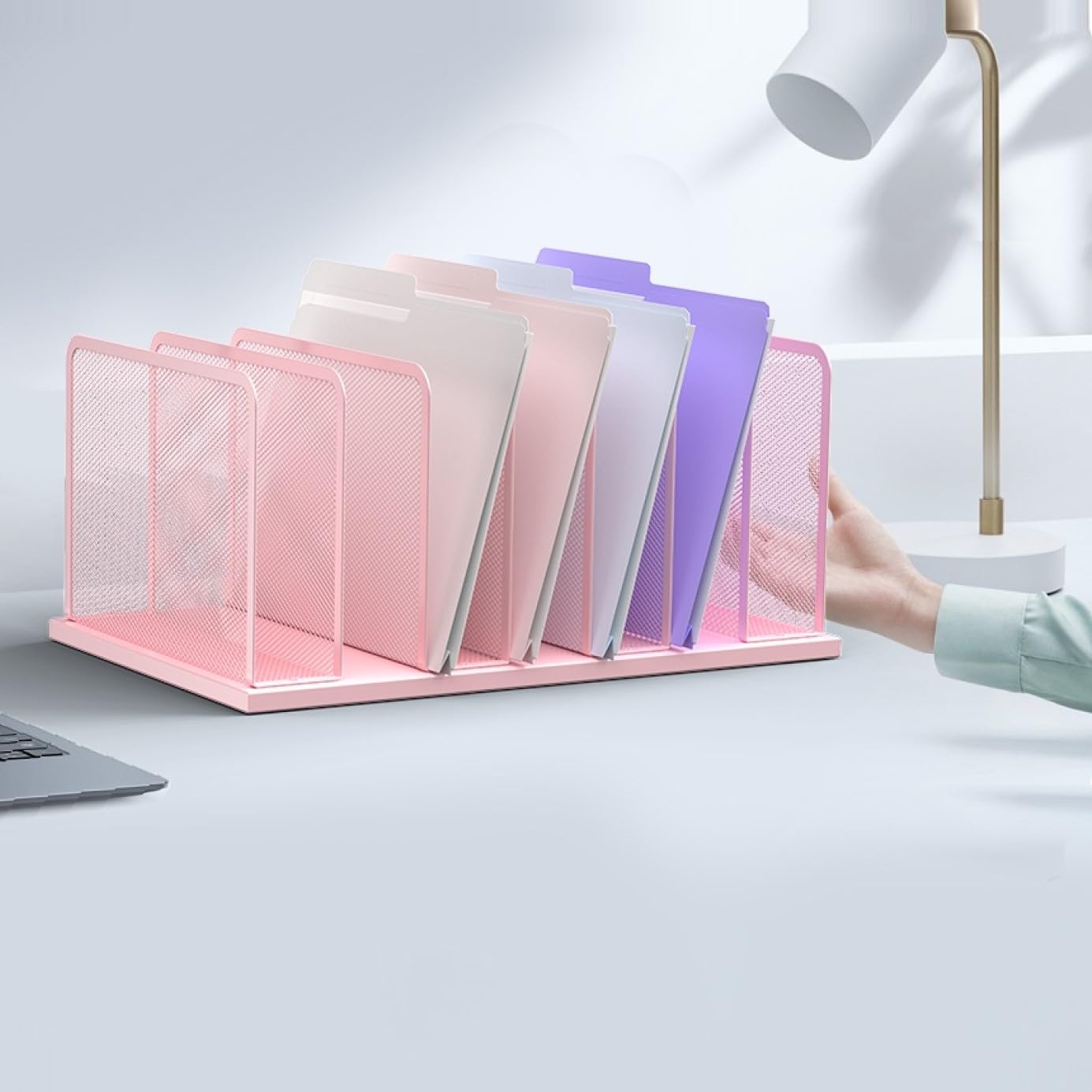 Kuntine.B 7-Section Upright Desk File Organizer Pink 2 Pack