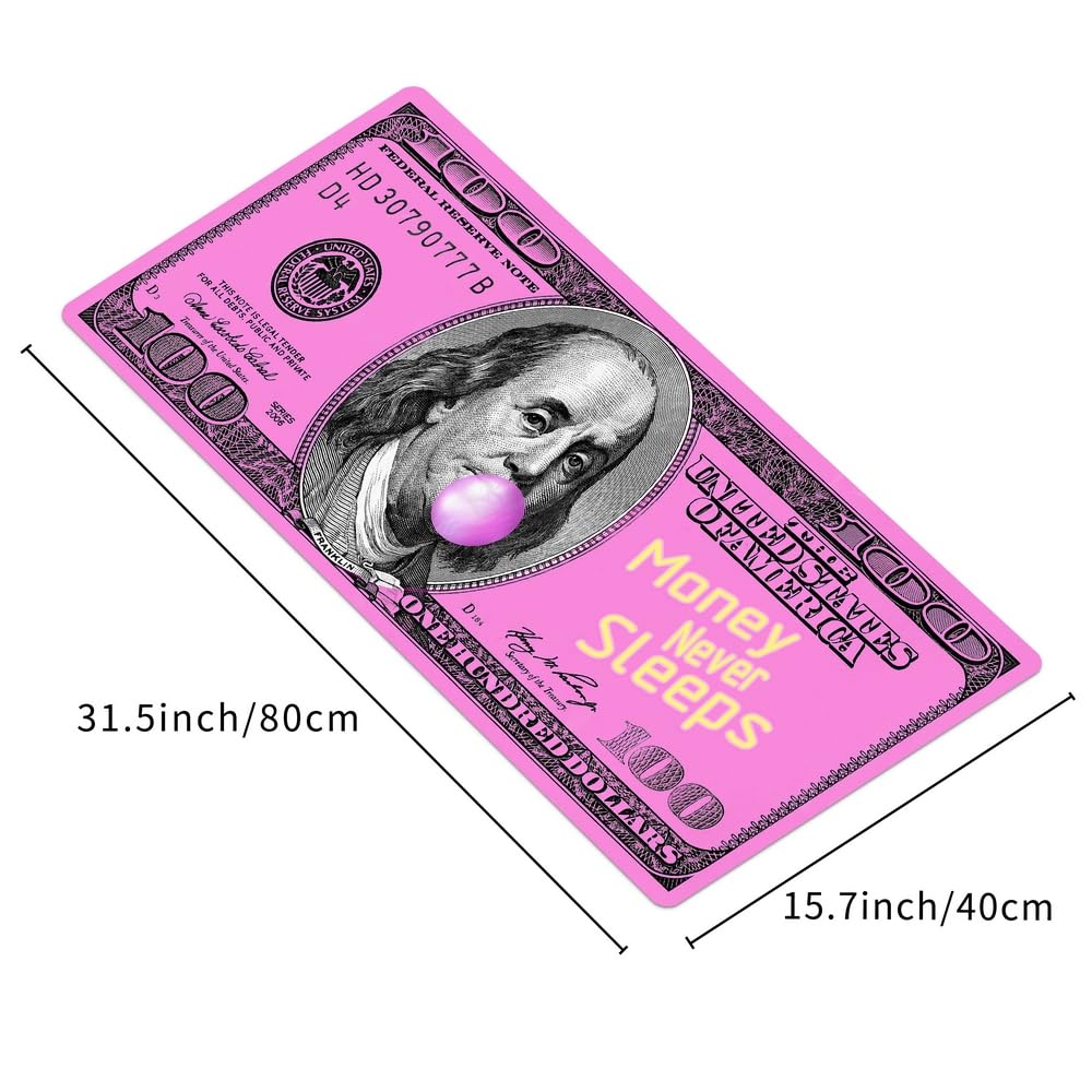 Reateforin Pink 100 Dollar Bills Money Gaming Mouse Pad Hundreds of US Dollar Currency Non-Slip