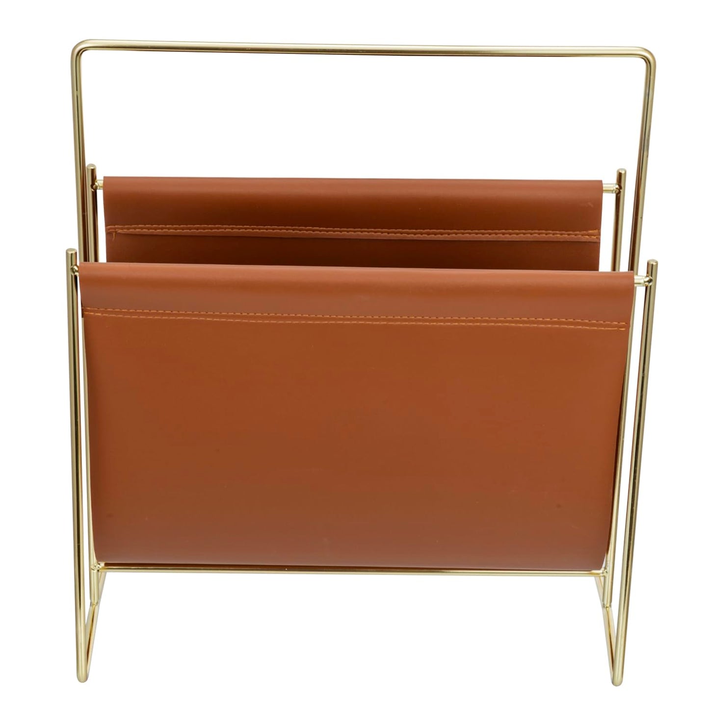MyGift 13 inch Modern Caramel Leatherette Magazine Holder Floor Standing Sling Style Rack with