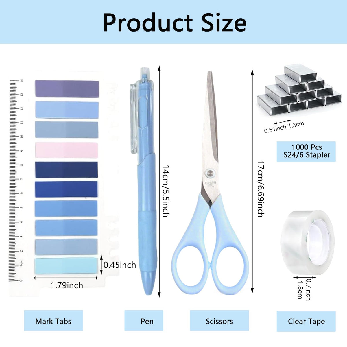 Office Supplies,Blue Desk Accessories,Office Supplies Set,Stapler and Tape Dispenser