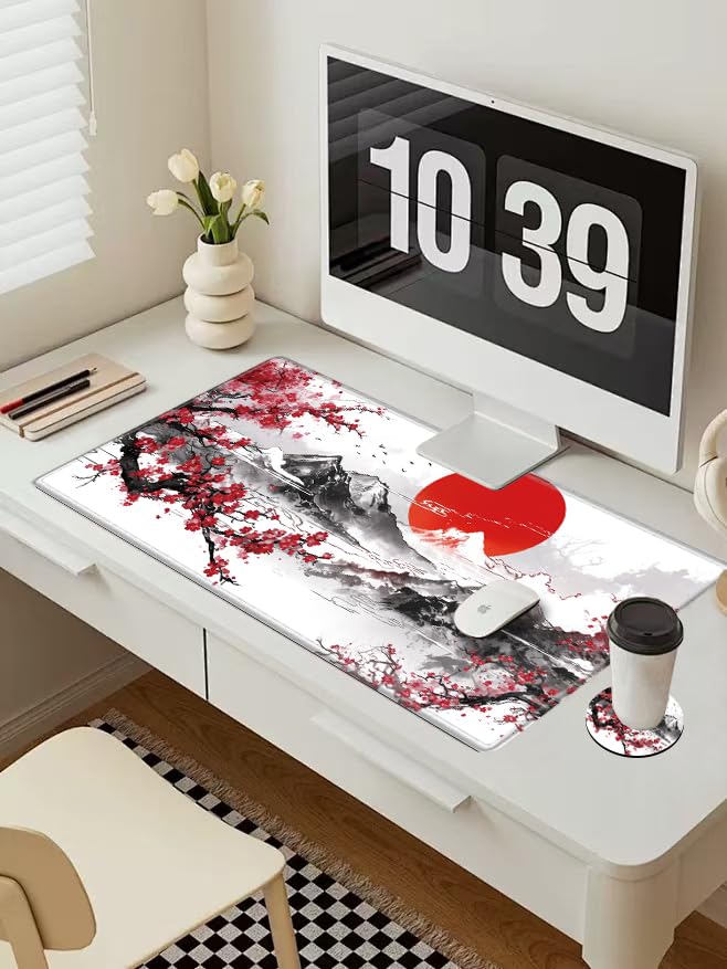 Large Mouse Pad Japanese Cherry Blossom Desk Pad Gaming Mousepad XXL Desk Mat 31.5''X15.75''