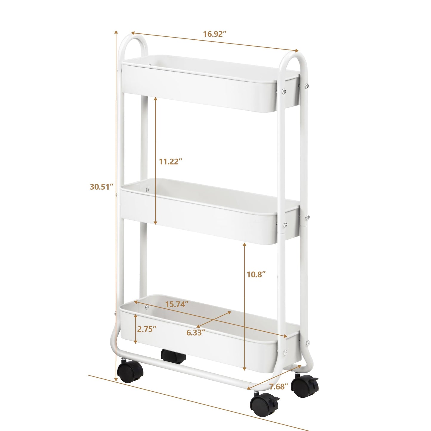 SunnyPoint Slim Rolling Storage Cart, 3 Tier Bathroom Storage Organizer Bathroom, Laundry Utility