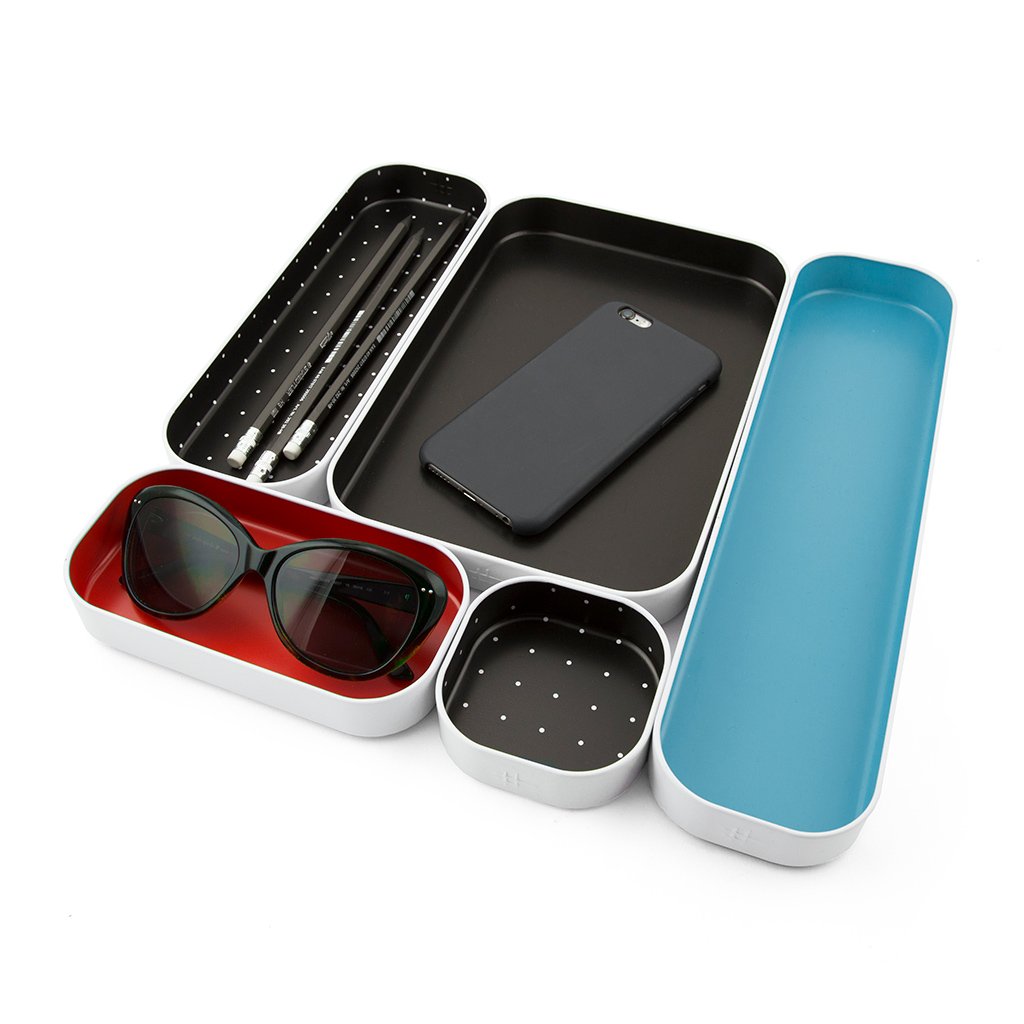 Three by Three Seattle Metal Drawer Organizer Tray Set, 5-Pc, 1" (Multi)