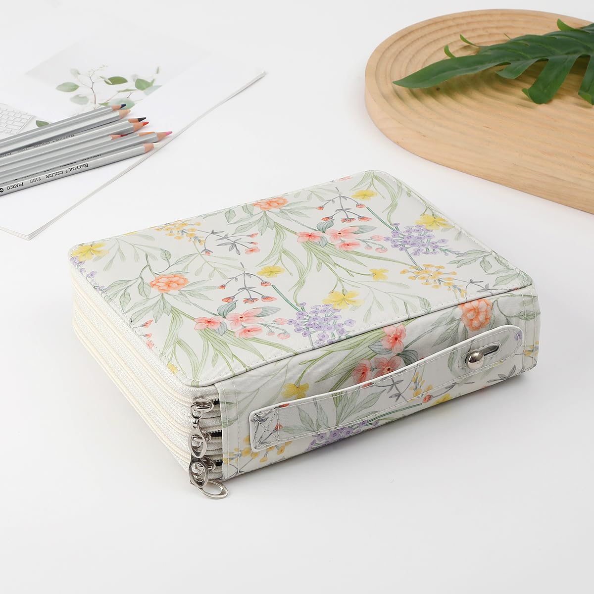 Lbxgap Canvas 120 Slots Pencil Case 3-Layer Zipped Holder w/Handle