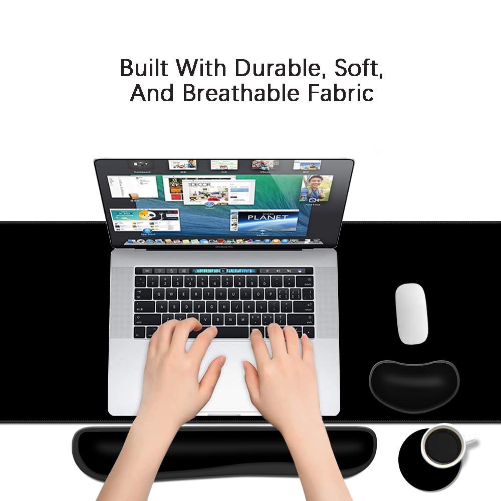 MIBITRI Keyboard Mouse Pad Set, Extended Gaming Mouse Pad+Ergonomics Keyboard Wrist Rest Support