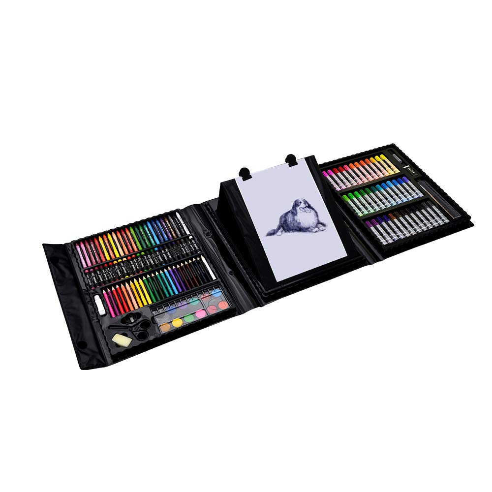 Darnassus 155-Piece Trifold Easel Art Set, Deluxe Professional Color Set, Compact Portable, with