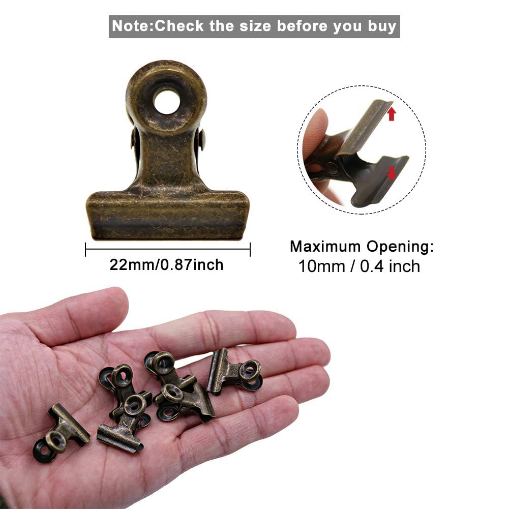Antique Brass Small Bulldog Clips - Coideal 30 Pack Mini Hinge Clip 0.87 Inch Metal Binder Paper