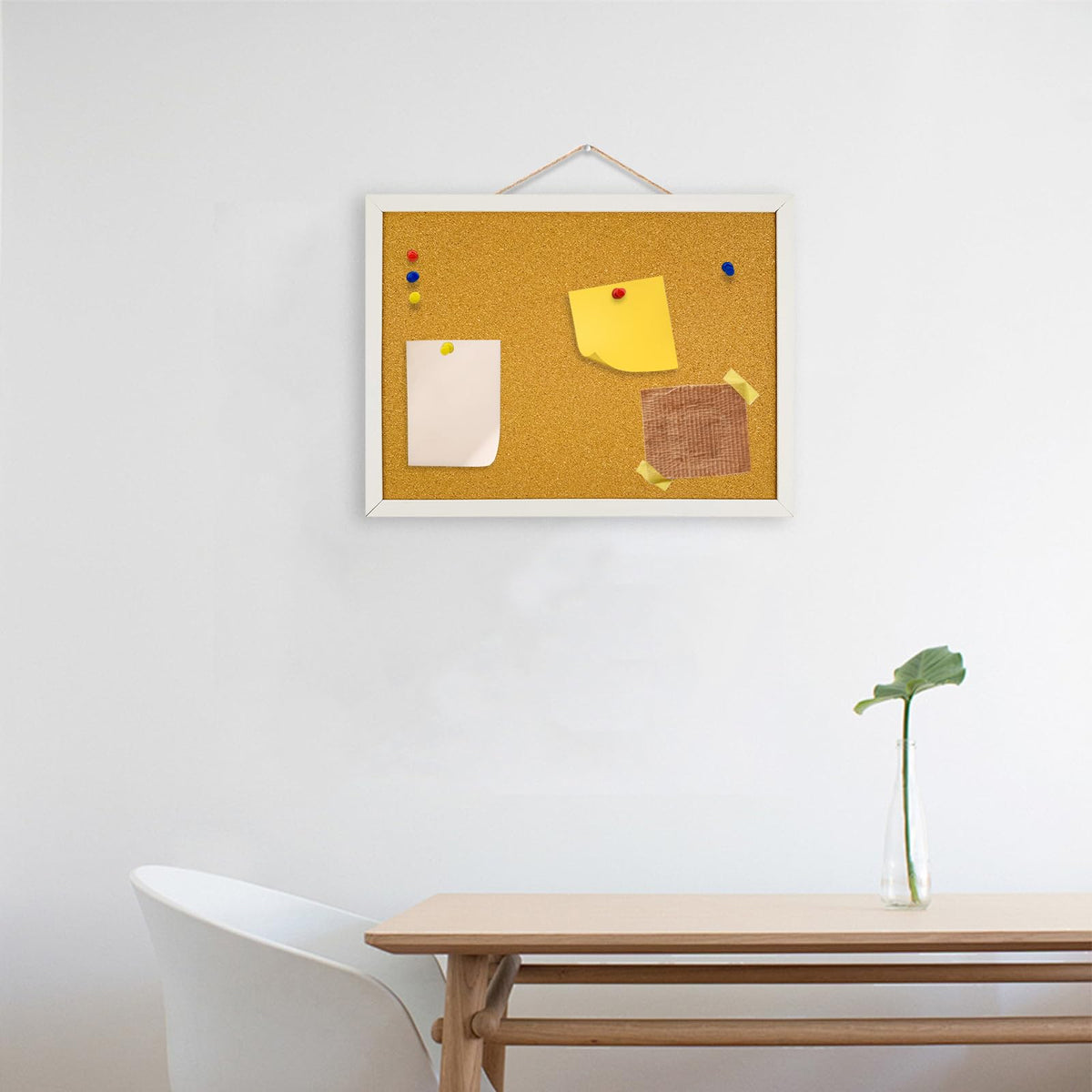Cork Bulletin Board, 15.7 X 12 Inches Rectangle White Oak Wood Finish Frame for Office Home and