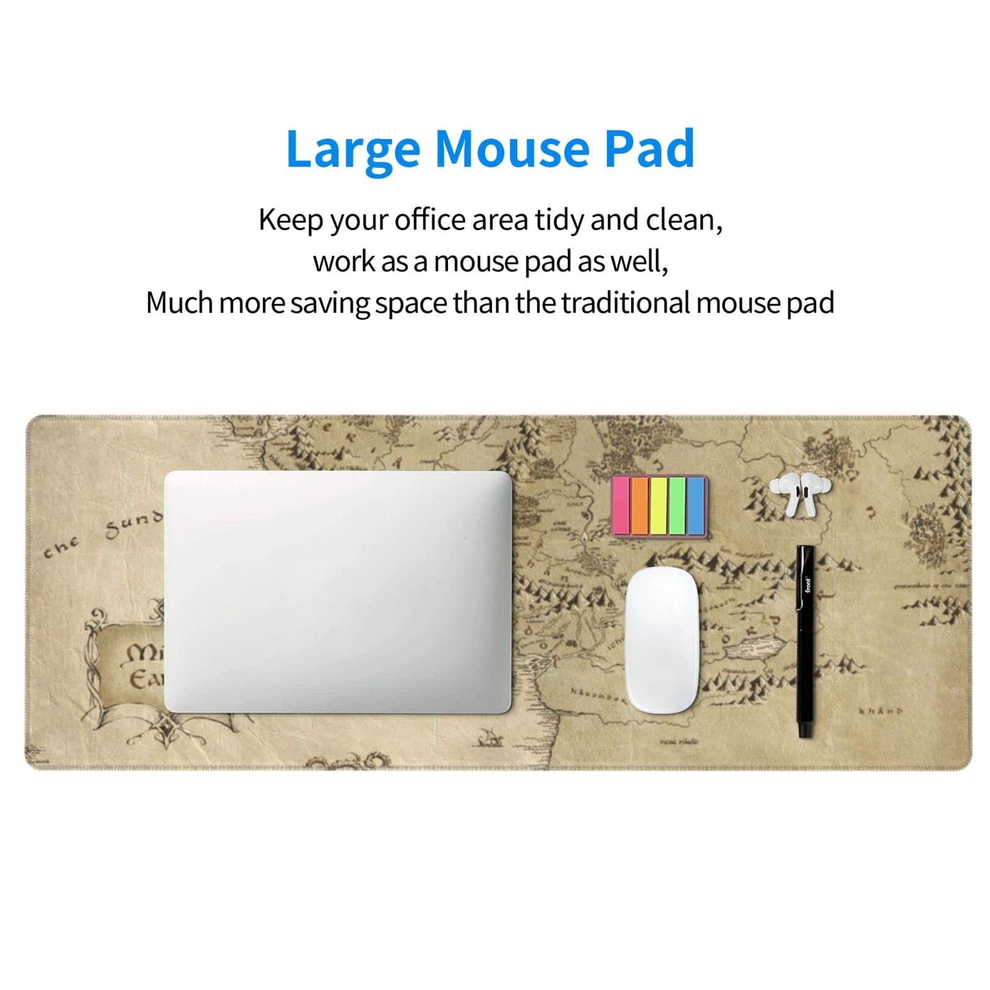Middle Earth Map Extended Large XXL Gaming Mouse Pad Mat ( 31.5 x 11.8 in ), Mousepad Keyboard with