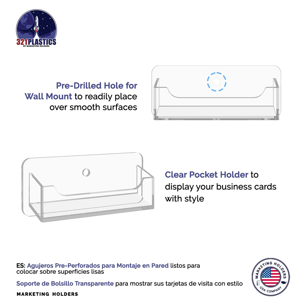 Marketing Holders 6 Pack Wall Business Card Holder with Hardware Holds 3.5" x 2" Gift Cards