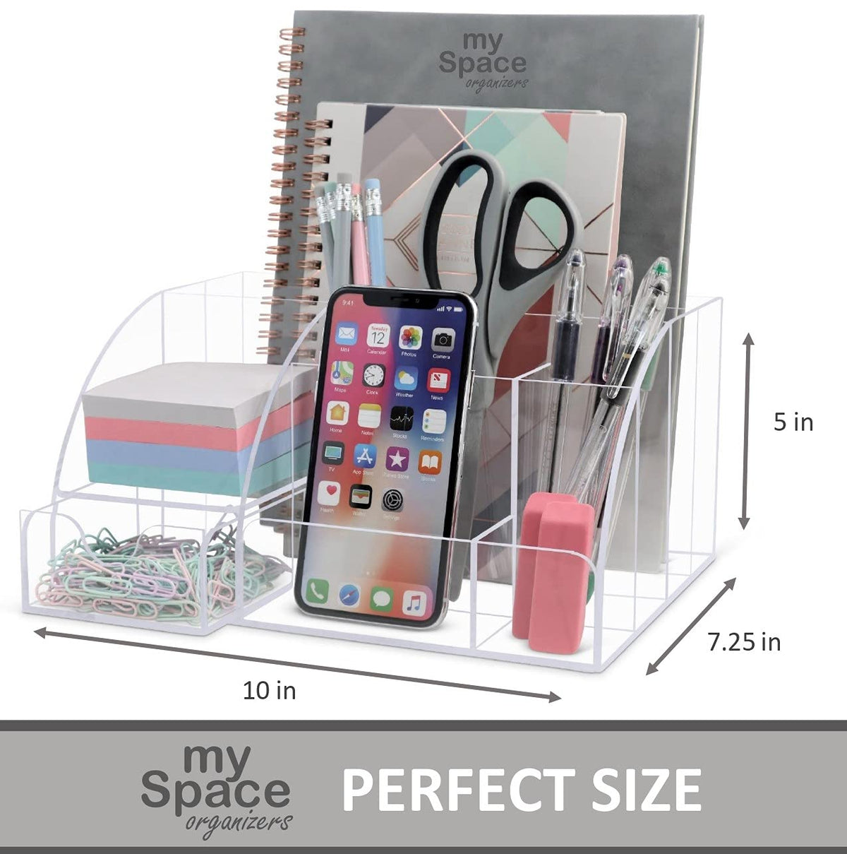 My Space Organizers Clear Acrylic Desk Oganizer, 9 Compartments, Office Supplies and Desk