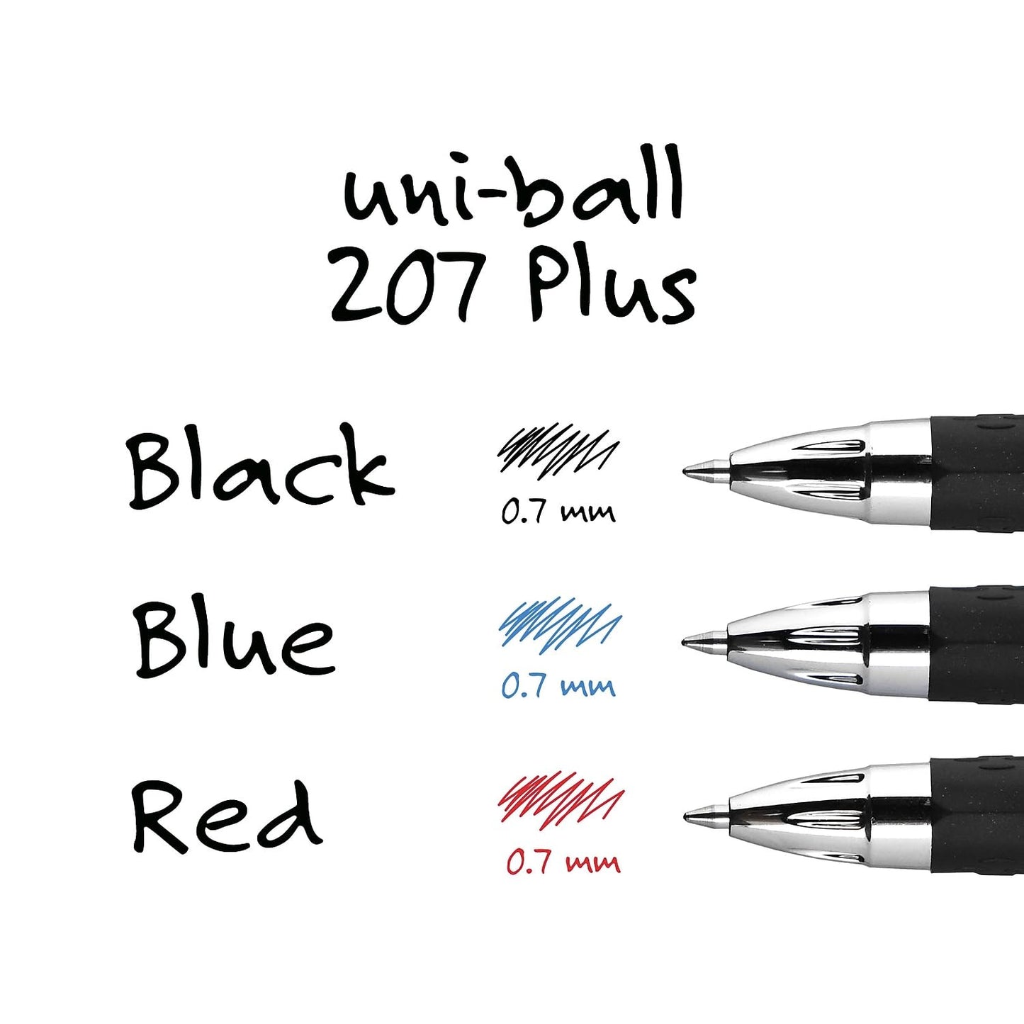 uni-ball 207 Plus+ Retractable Gel Pen 12 Pack in Black with 0.7mm Medium Point Pen Tips, Uni-Super