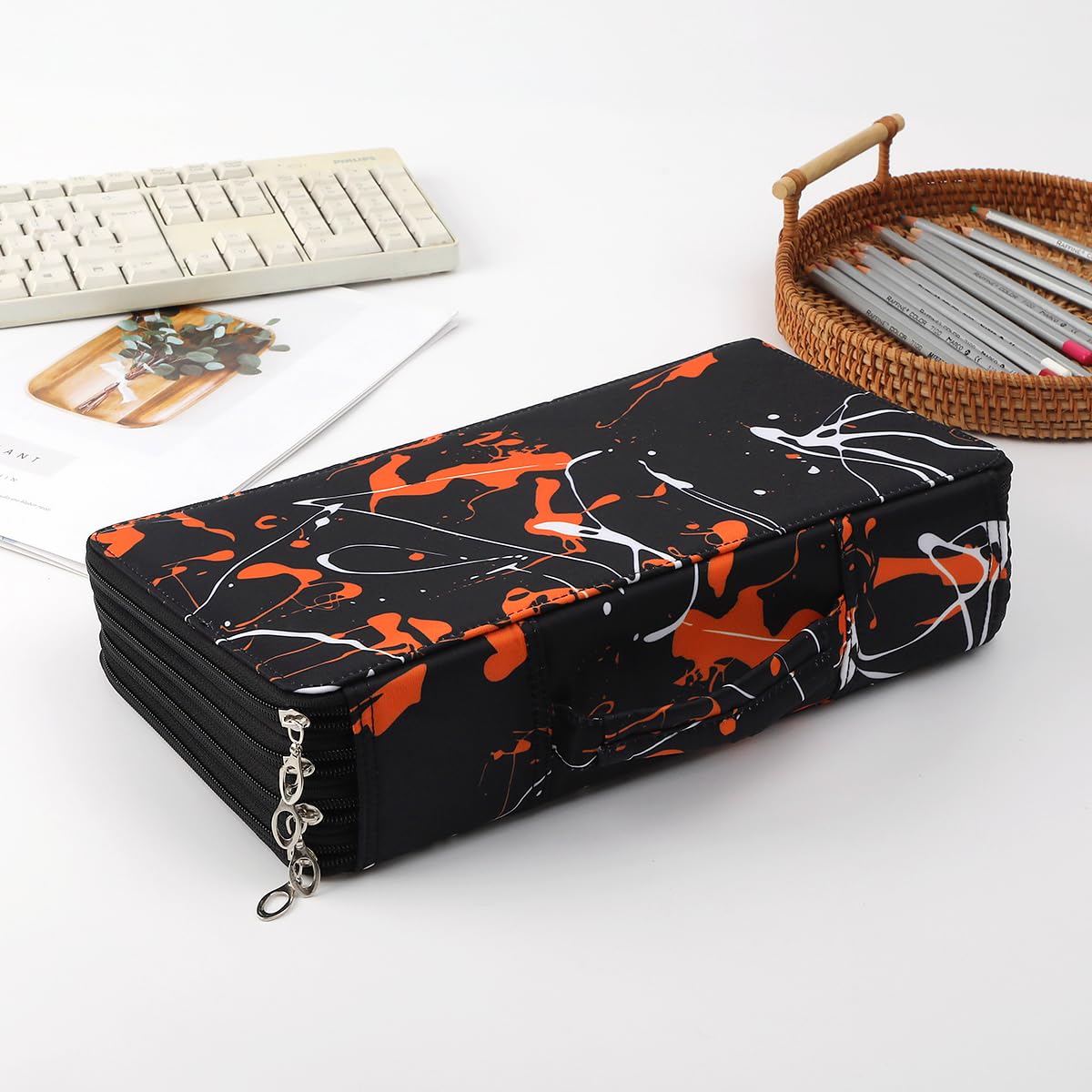 Lbxgap 300 Slots Canvas Pencil Case 4-Layer Zipped Holder w/Handle