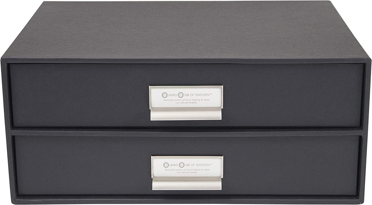 Bigso Box of Sweden Birger 2-Drawer Fiberboard Label Frame Document Letter Box | Desktop Drawers