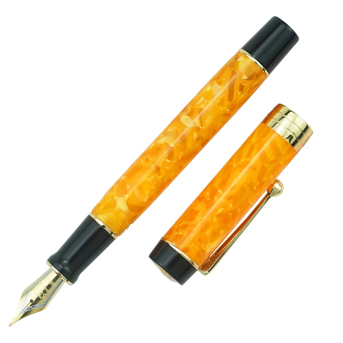 Jinhao 100 Classic Fountain Pen Bent Nib, Orange Celluloid Fude Pen Calligraphy from Fine to Broad