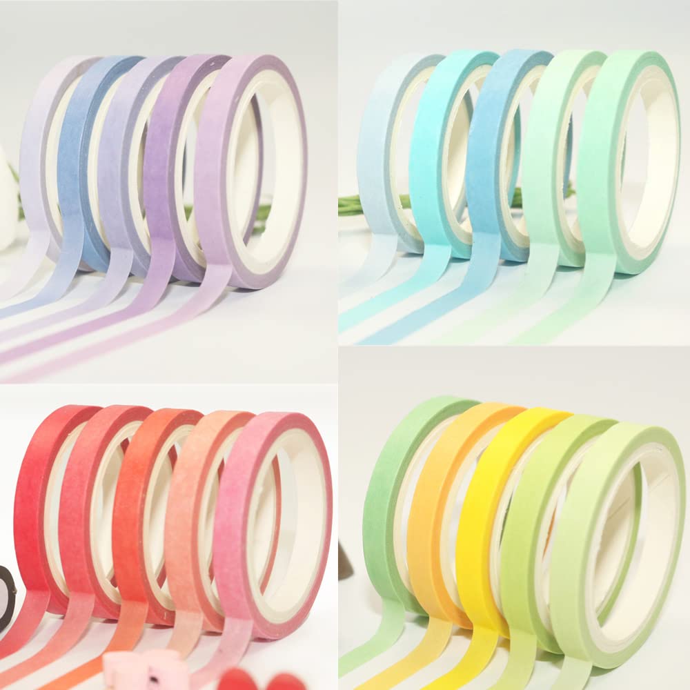 Maartla 20 Rolls Washi Tape Set, Rainbow Washi Tape Colorful Masking Tape 7.5mm Wide, Thin