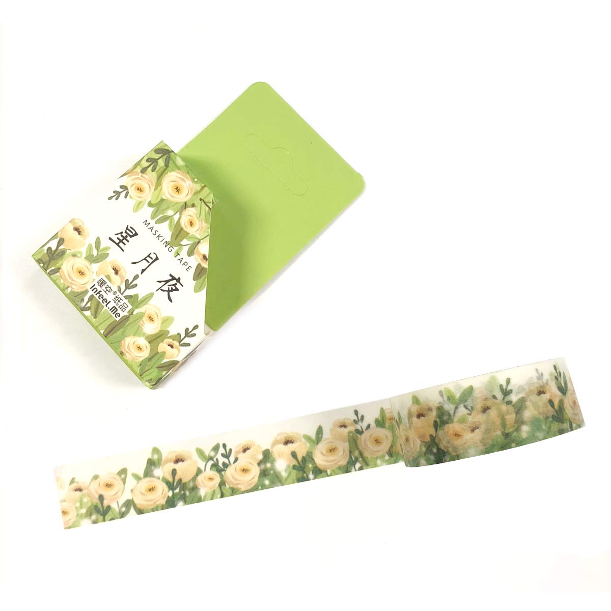 Wrapables Flowers and Greens Washi Masking Tape, 15mm x 7m Cream Roses
