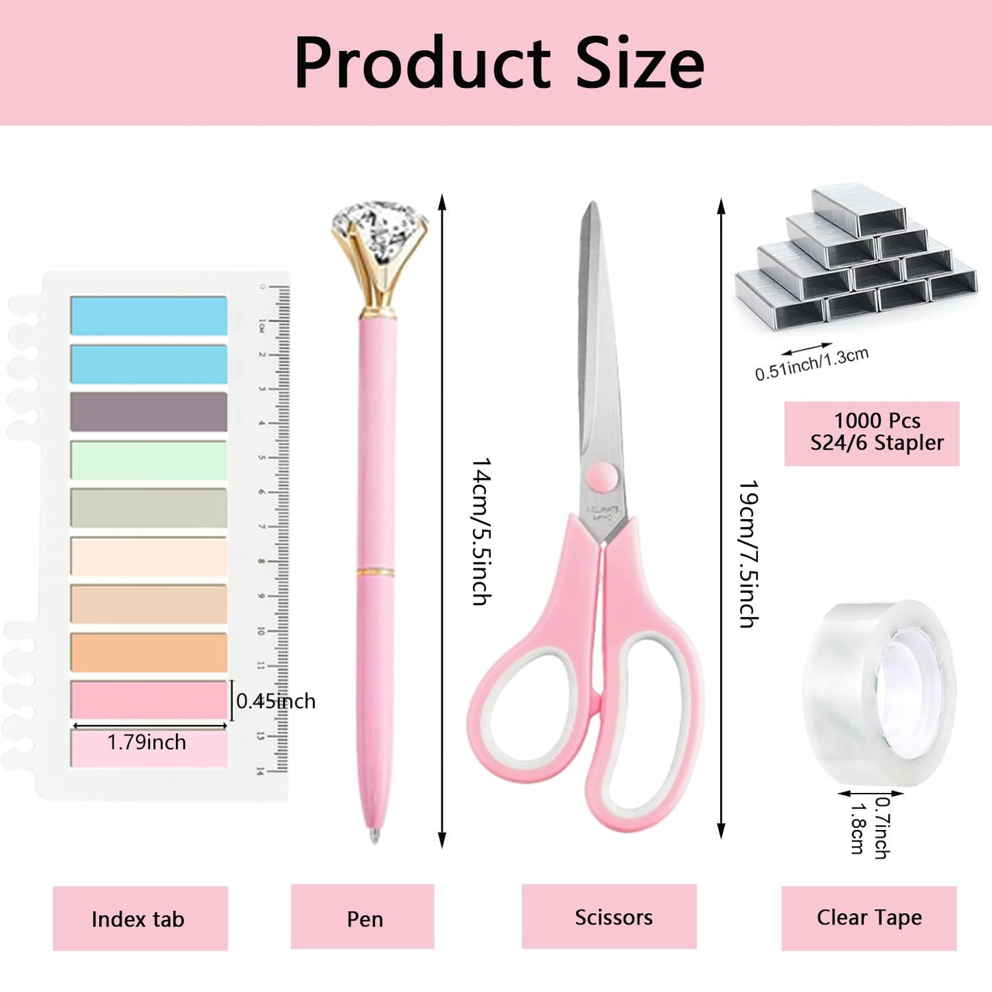 Office Supplies,Pink Desk Accessories,Office Supplies Set,Desk Organizer,Stapler,Tape