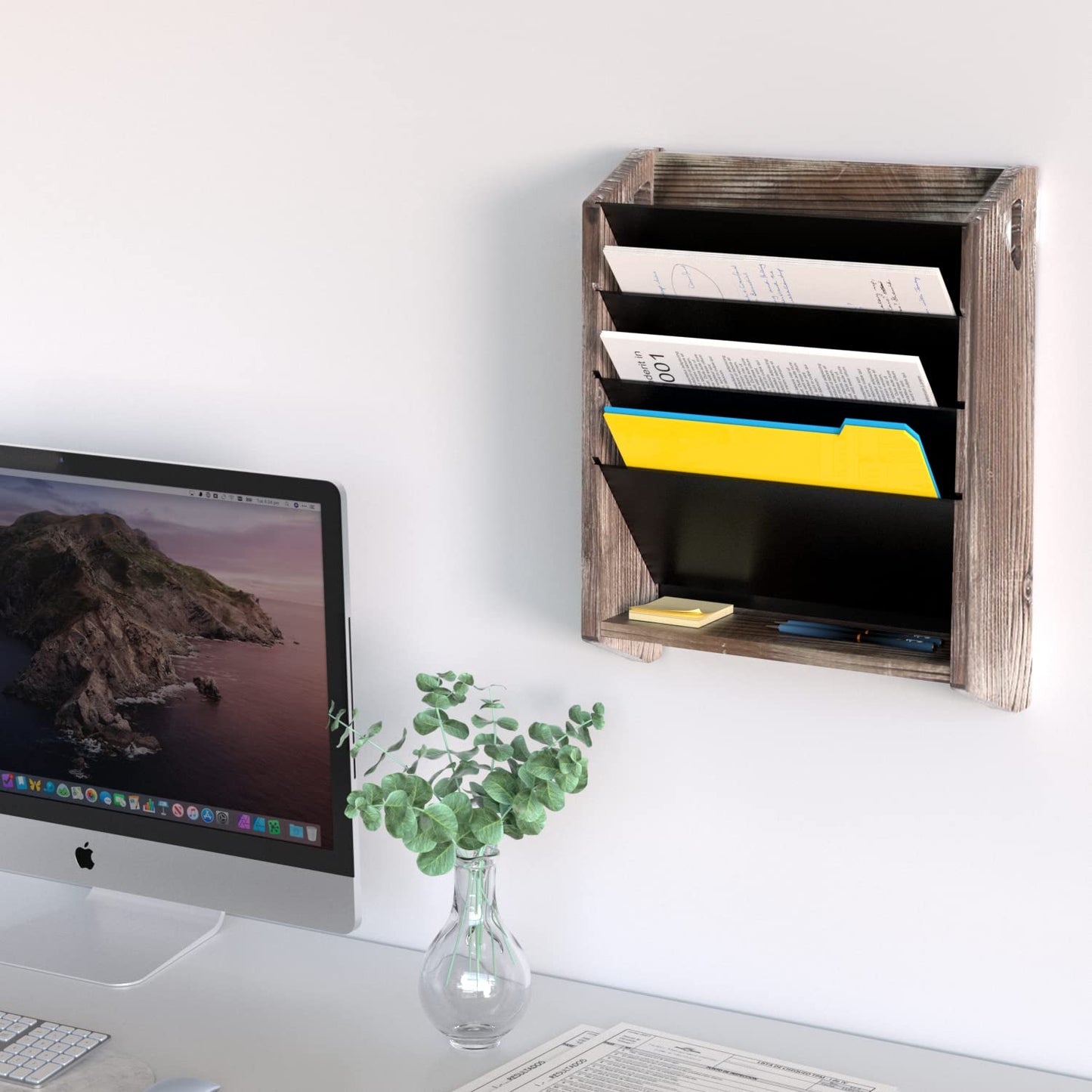 J JACKCUBE DESIGN Wall Document File Organizer Rustic Wood Magazine Rack with 5 Compartments