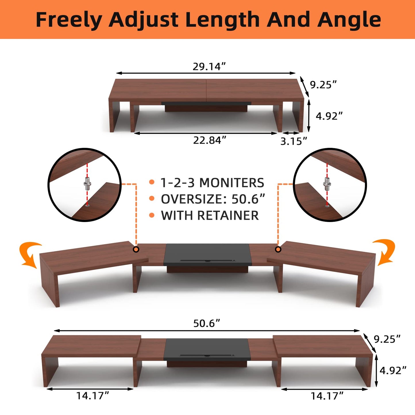 WESTREE Triple Monitor Stand Riser - Extra Long, Adjustable Length & Angle, 3 Shelf Desktop Storage