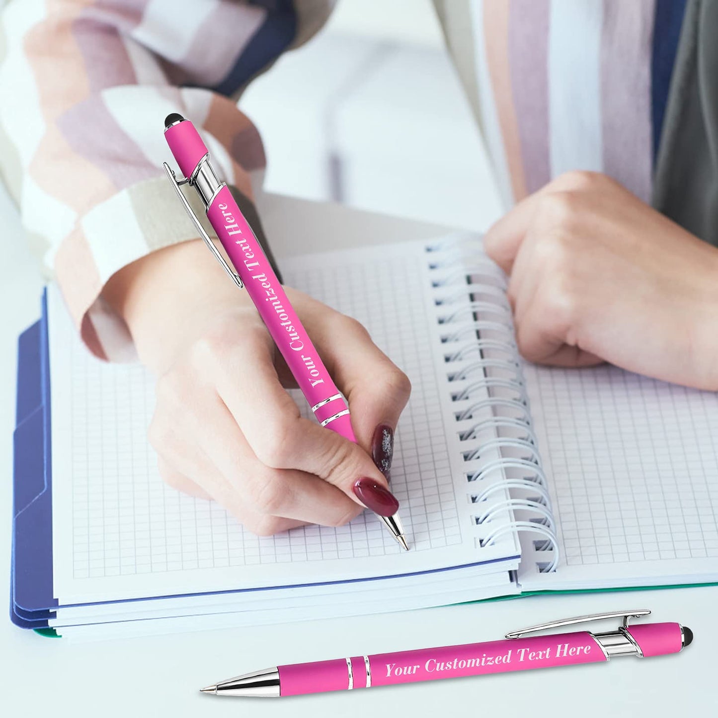 10 Pcs Personalized Pens in Bulk with Stylus Tip - Custom Print with Name 0.5 mm Soft Touch Medium