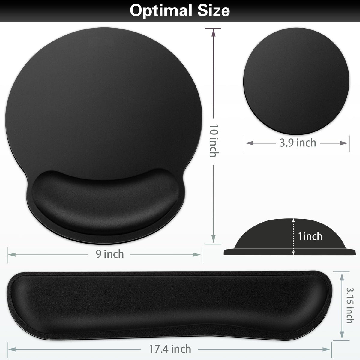 Mouse Pad Black, Ergonomic Keyboard Wrist Rest, Mouse Pad with Wrist Rest