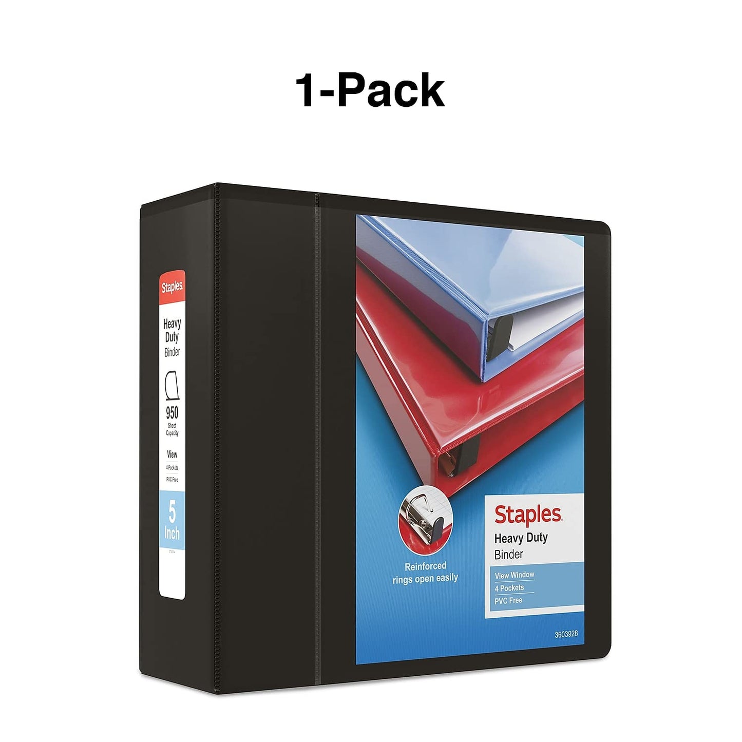 Staples Heavy-Duty 5-Inch 3-Ring View Binder with D-Rings, 4 Interior Pockets for High-Capacity