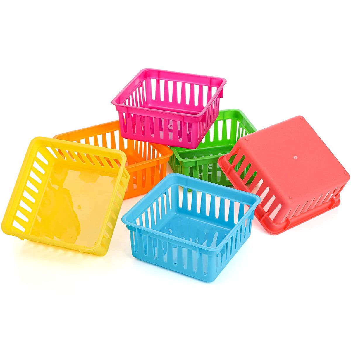 DEAYOU 24 Pack Classroom Storage Baskets, Small Plastic Organizer Basket, Colorful Square Mini