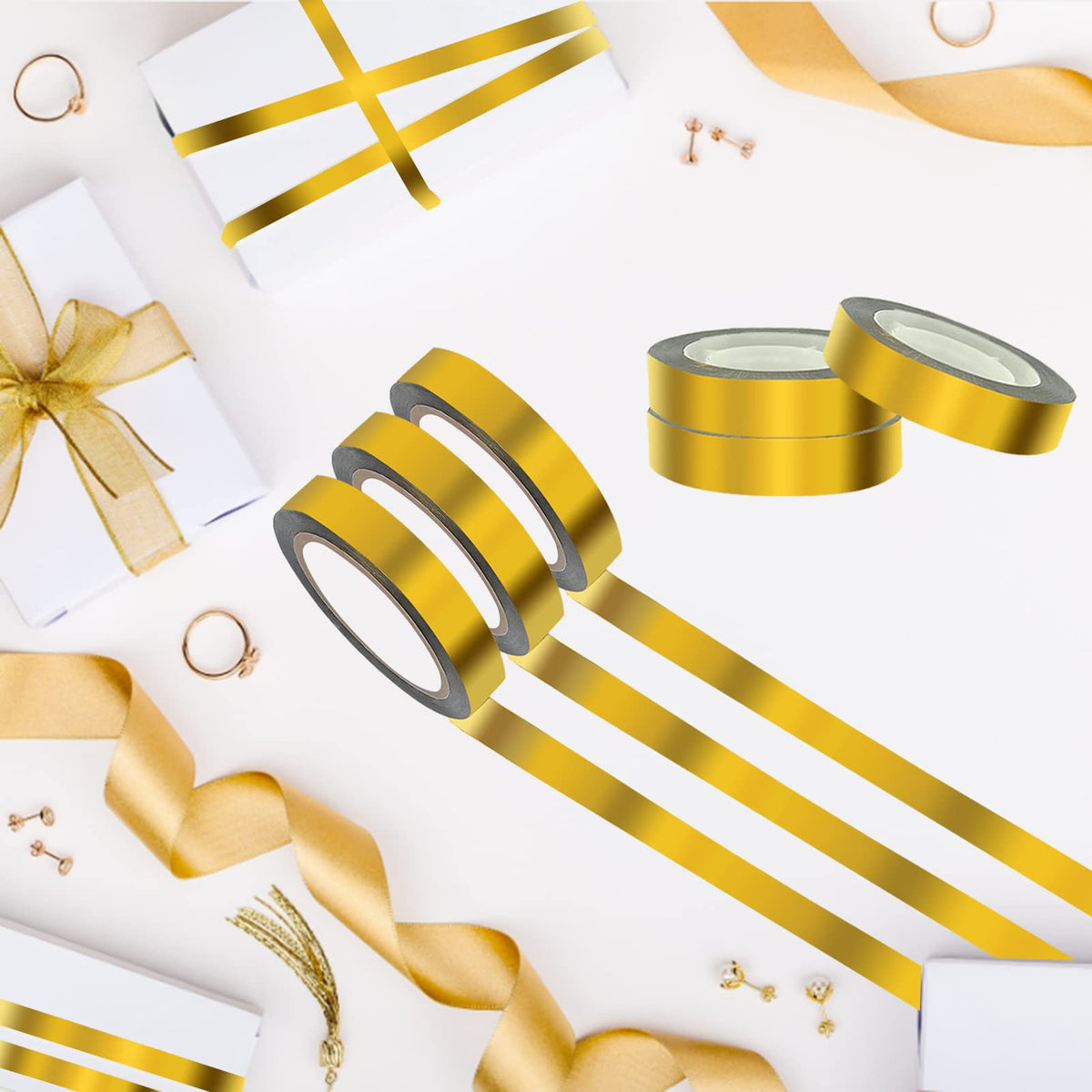 YimeBand 9 Rolls Gold Metallic Washi Mirror Tape, DIY Gold Graphic Art Tape, Self Adhesive