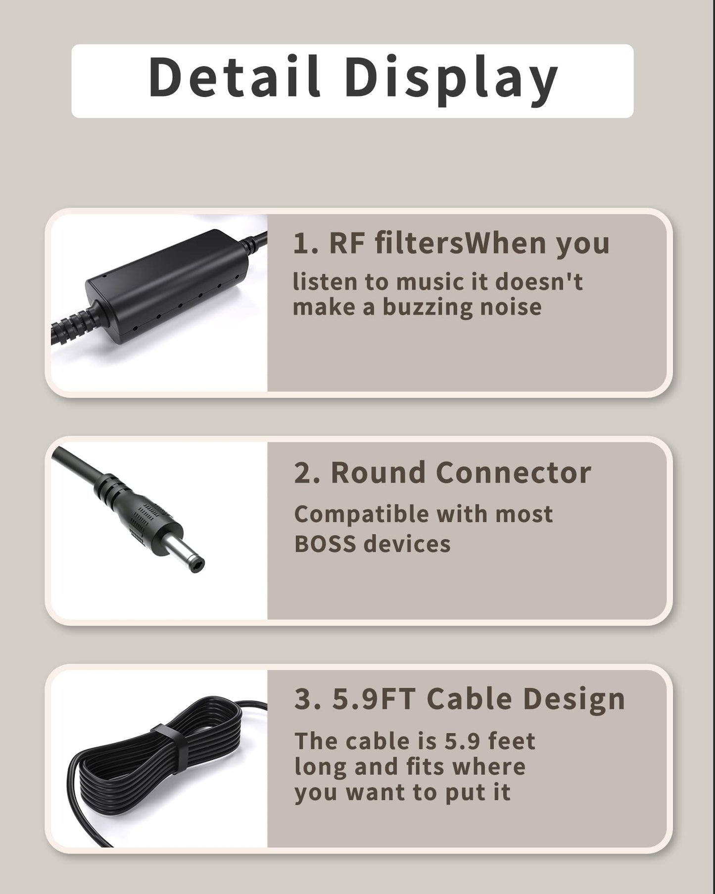 VHBW for Boss PSA Adapter 9V DC, Low Noise with Wave Filter Replacement Pedal Power Supply for Boss
