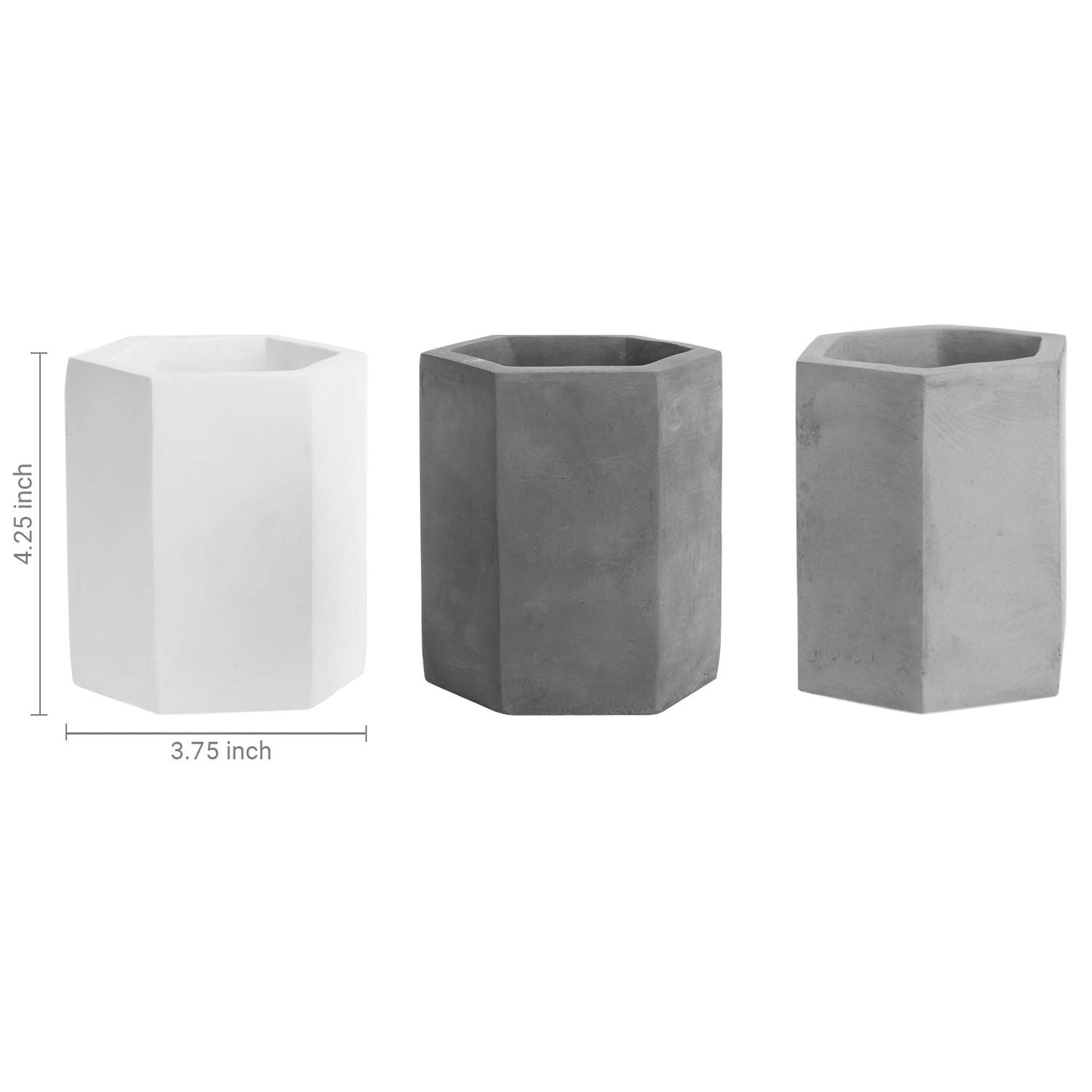 MyGift Cement Hexagon Pen Holders, Desktop Pencil Cups, Set of 3