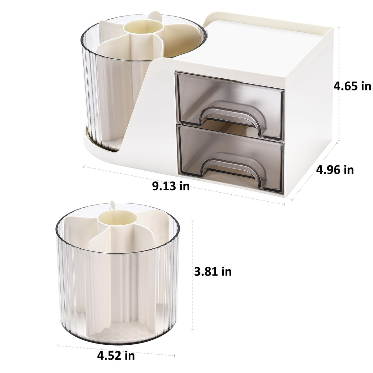 GGIANTGO Rotating Desk Organizer with 2 Drawer, Pencil Pen Holder for Desk, Desk Organizers and
