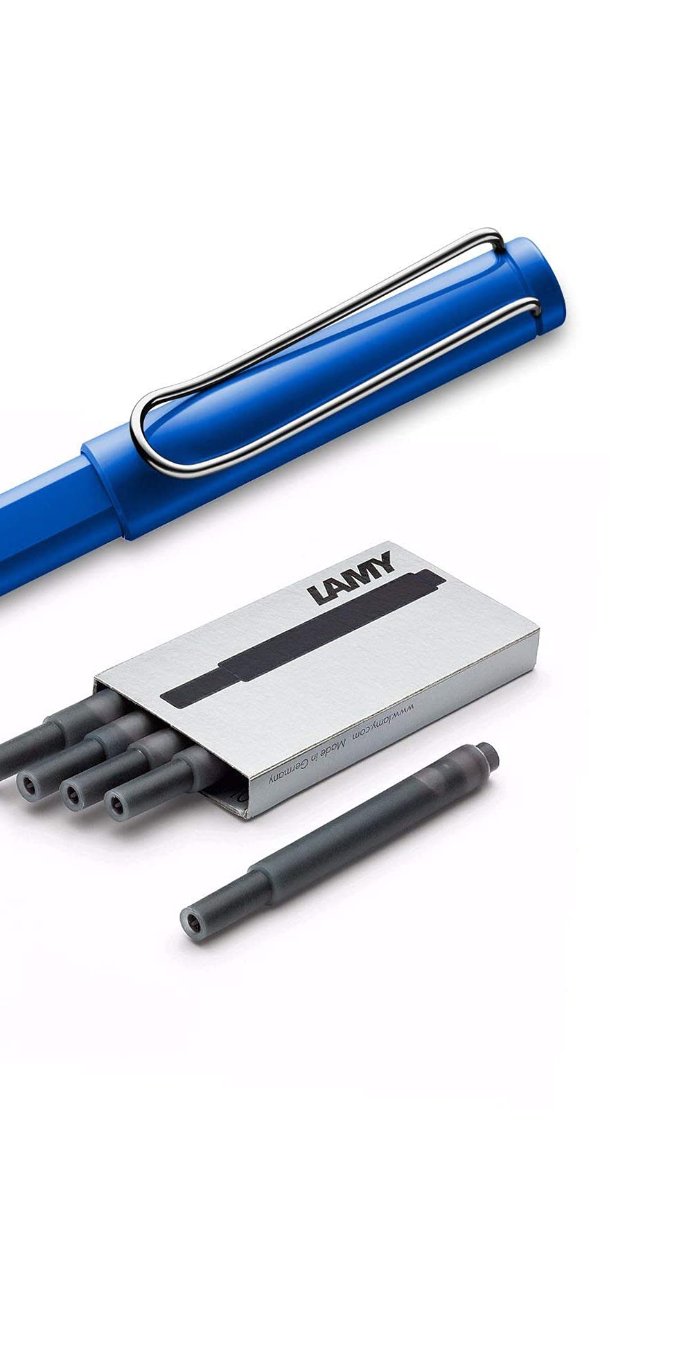 LAMY Safari Fountain Pen (14F) Sky Blue + 5 Black Ink Cartridges (O158944)