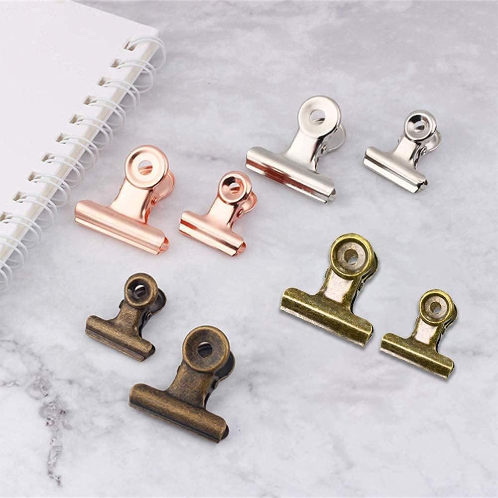 YUCHIYA 10 Pack Bulldog Clips with Push-pins for Corkboard,Metal Clips for Crafts, Metal Binder