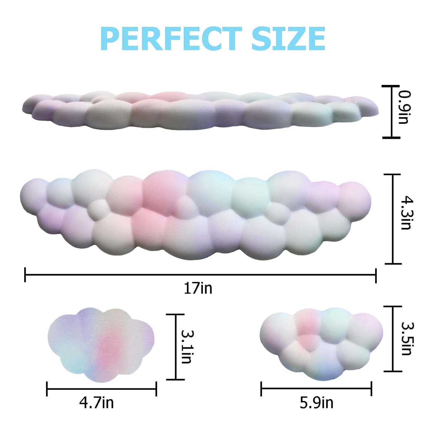 Cloud Wrist Rest Keyboard, Ergonomic Keyboard Wrist Rest Pad Set, Rainbow