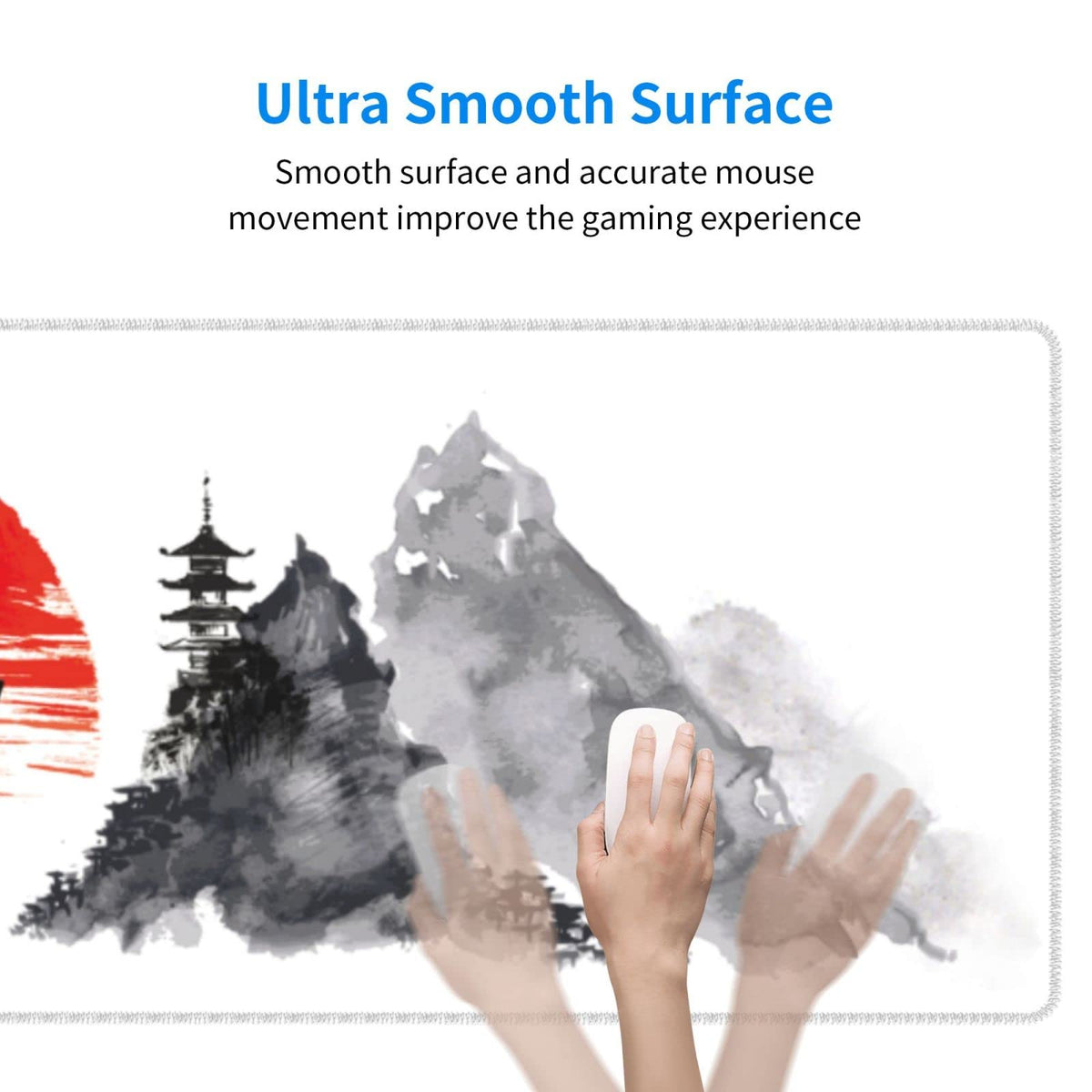 Watercolor Japanese Samurai Bushido Gaming Mouse Pad XL, Non Slip Rubber Base Mousepad, Stitched