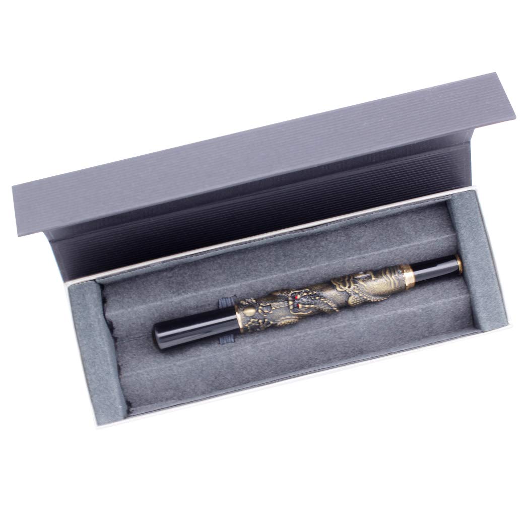 Gullor Luxury Fountain Pen Jinhao Chinese Dragon/Loong Bronze Basso-relievo Medium Nib