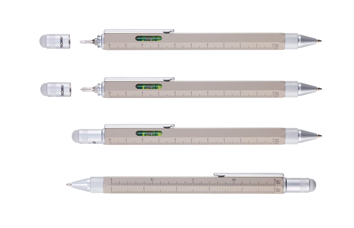 Troika Construction - PIP20/BE - Multitasking ballpoint pen in concrete look – centimetre/inch
