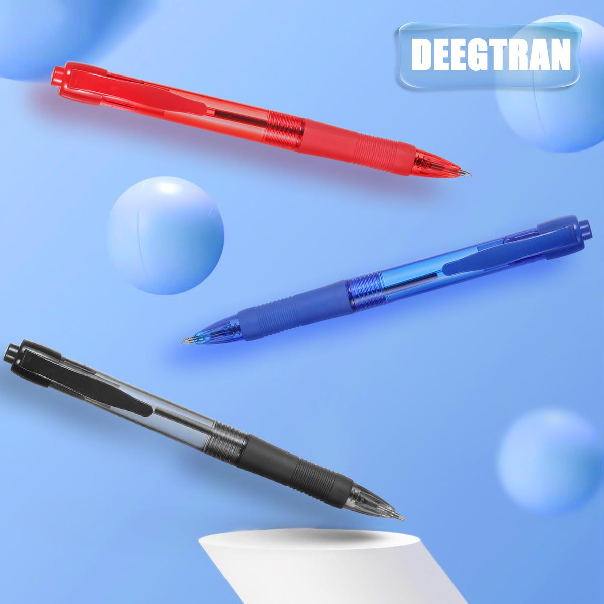 deegtran Pens Bulk, 50 Pack No Bleed Black Ink Click Pens with Soft Grip, Wholesale Retractable