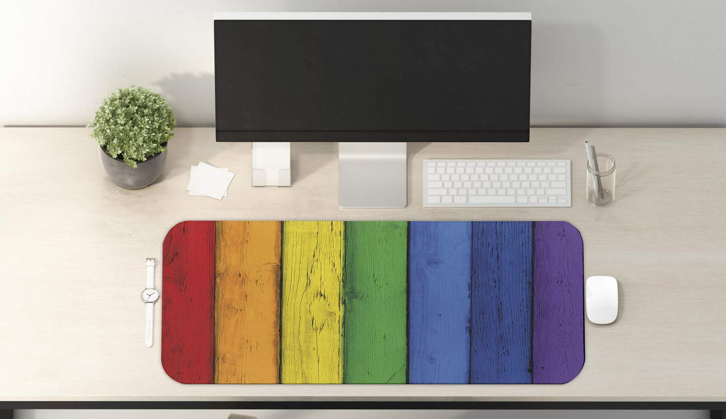 Lunarable Fence Computer Mouse Pad, Vertical Wooden Planks Painted in Colorful Rainbow Theme Gay