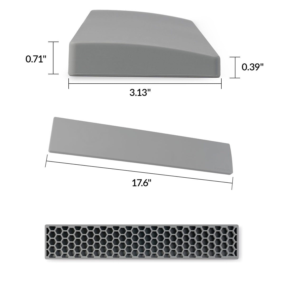 Keychron Gray Silicone Wrist & Palm Rest – 17.6" Full Size for K10 Pro / K10 Max / Q6 / Q6 Pro / Q6