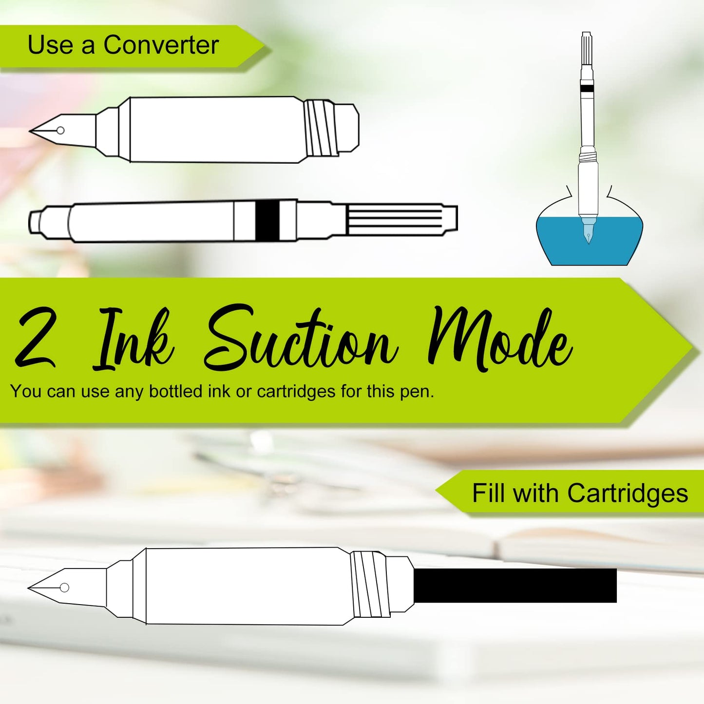 16 Pieces Fountain Pen Refillable Disposable Fountain Pens for Writing Fine Nib Signature Ink Pen